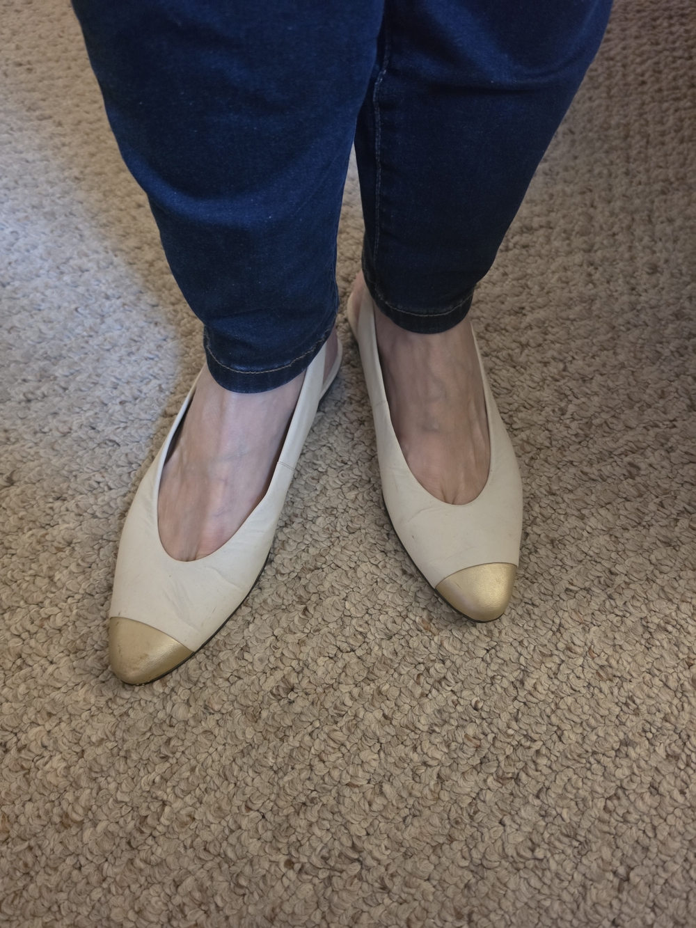 Etienne Aigner Cream Flats with Gold Cap Toe